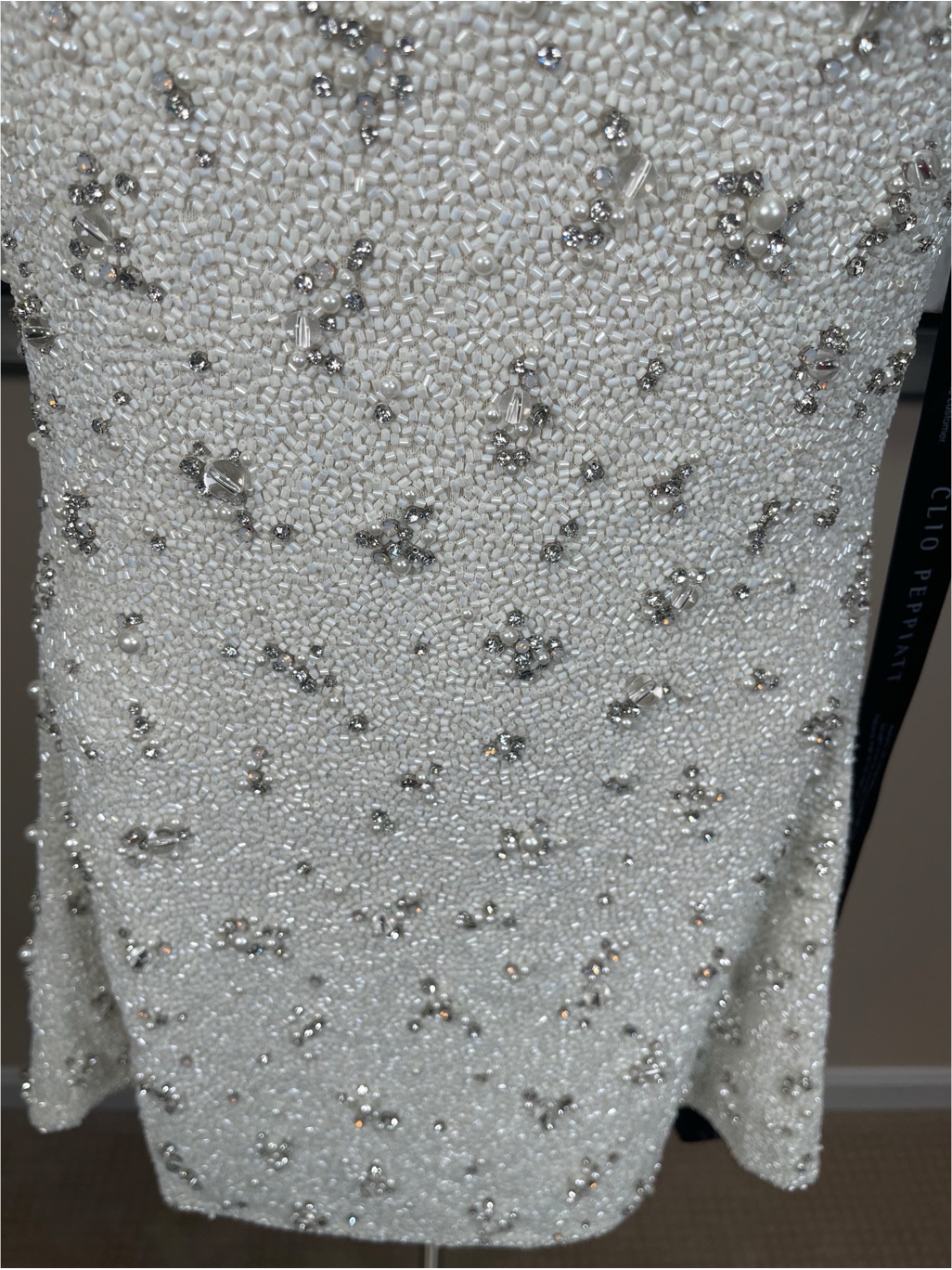 Clio Peppiatt Bridal Crystal Bead Embellished White Wedding Mini Dress Size S — image 6 of 8